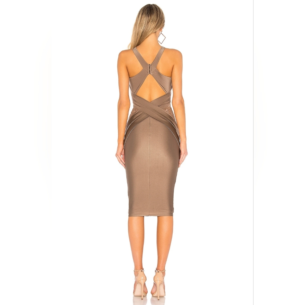 11. NWT MICHAEL COSTELLO X REVOLVE PHILIP MIDI DRESS IN TAUPE - Picture 3 of 10